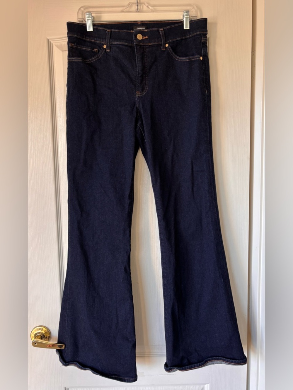 Express 70s Flare Jeans Women 10L Mid Rise Dark Wash Stretch Y2K Bootcut Style